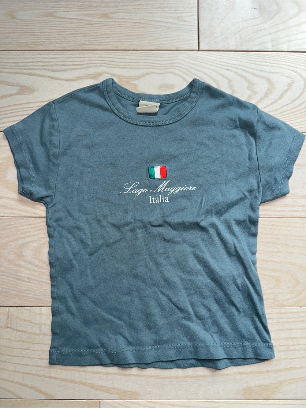 Urban Outfitters Short-Sleeve Baby Tee - Teal with Italian Flag S